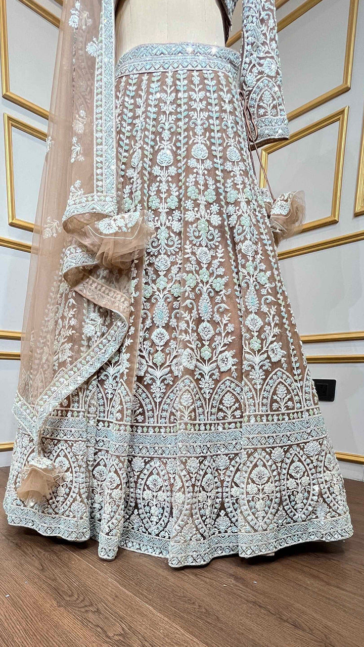 Net Nude Brown lehenga with thread & Cut Dana work for Bridesmaids