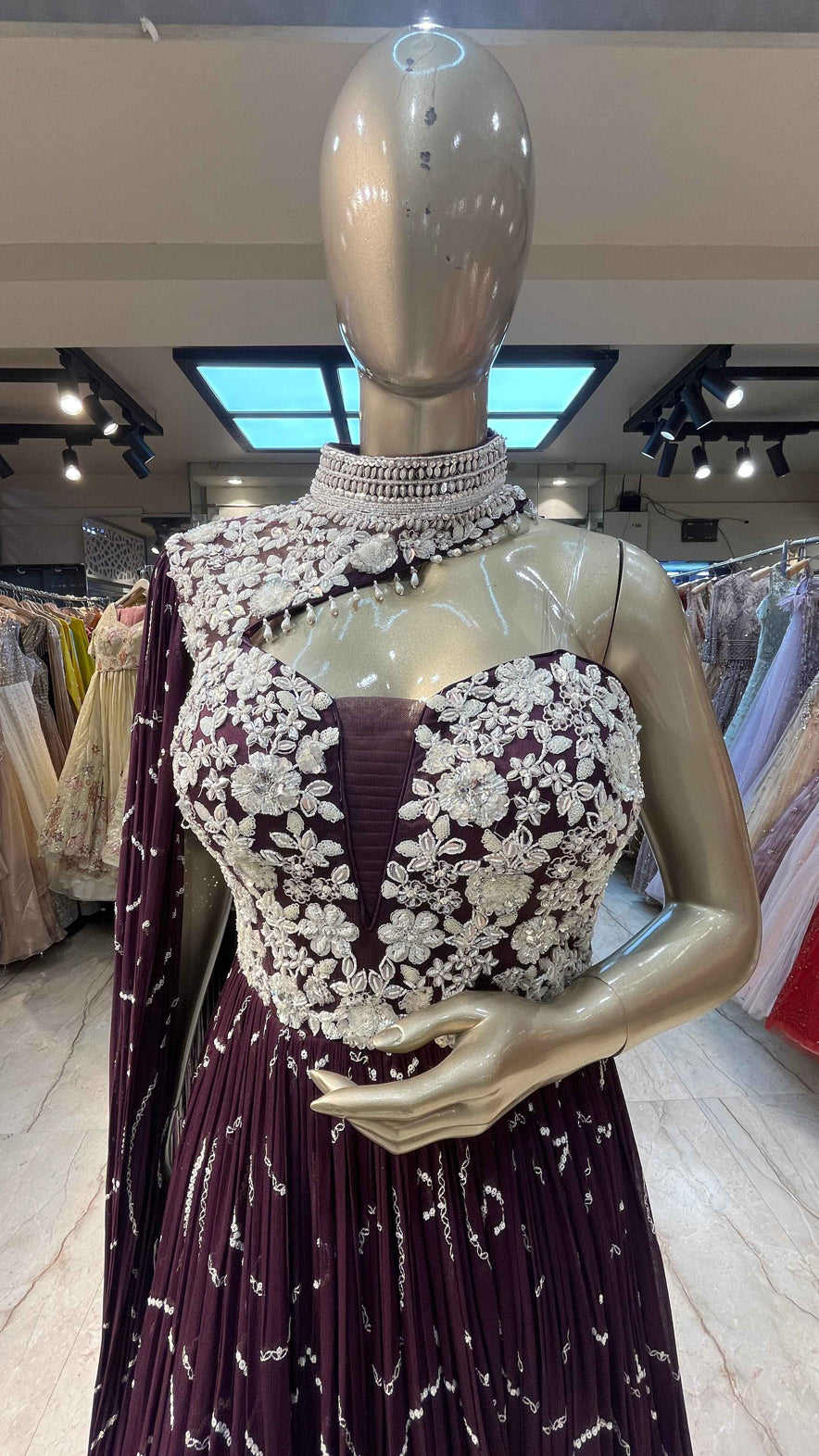 Georgette dress with tube & sequins work in wine