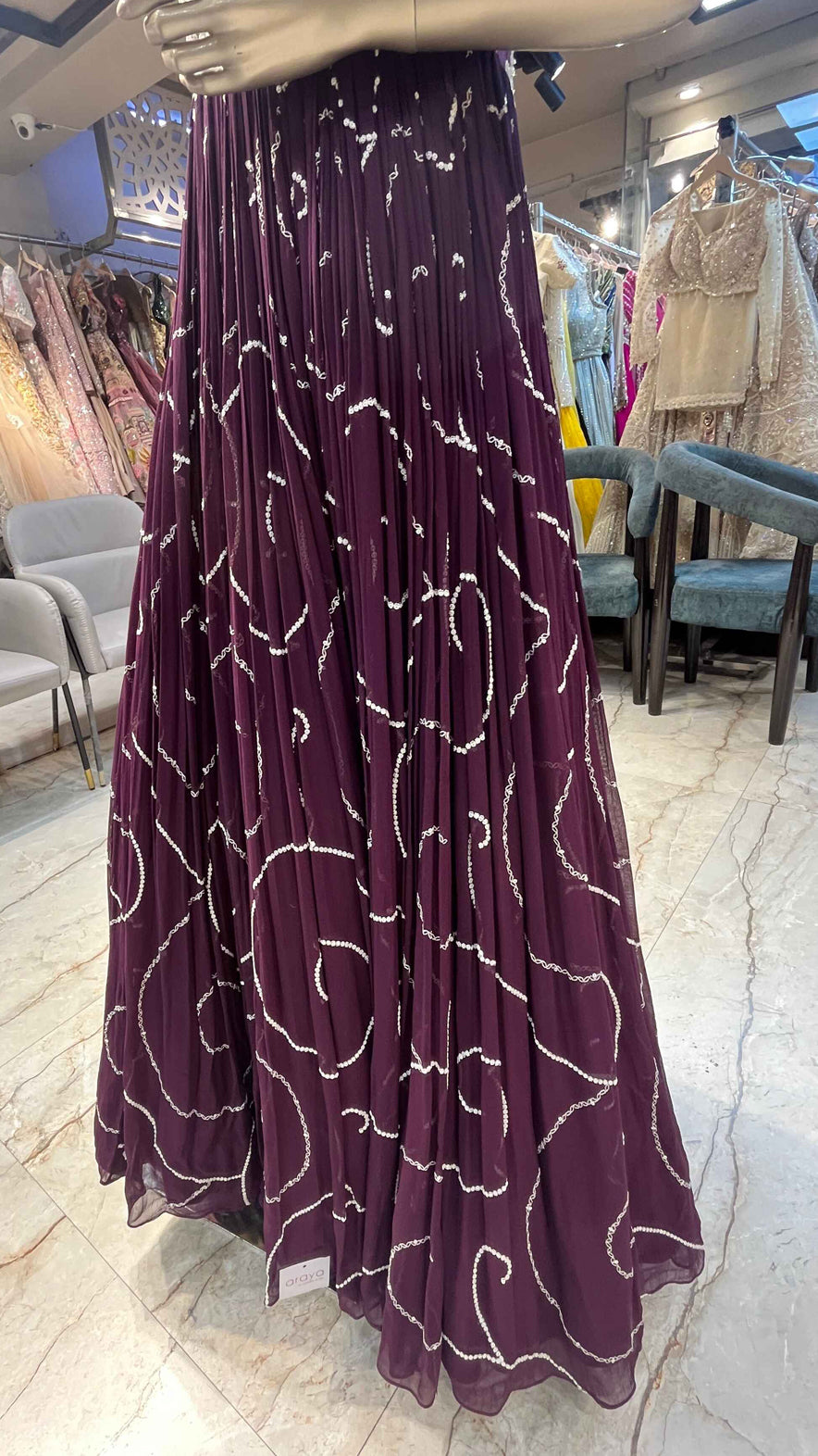 Georgette dress with tube & sequins work in wine