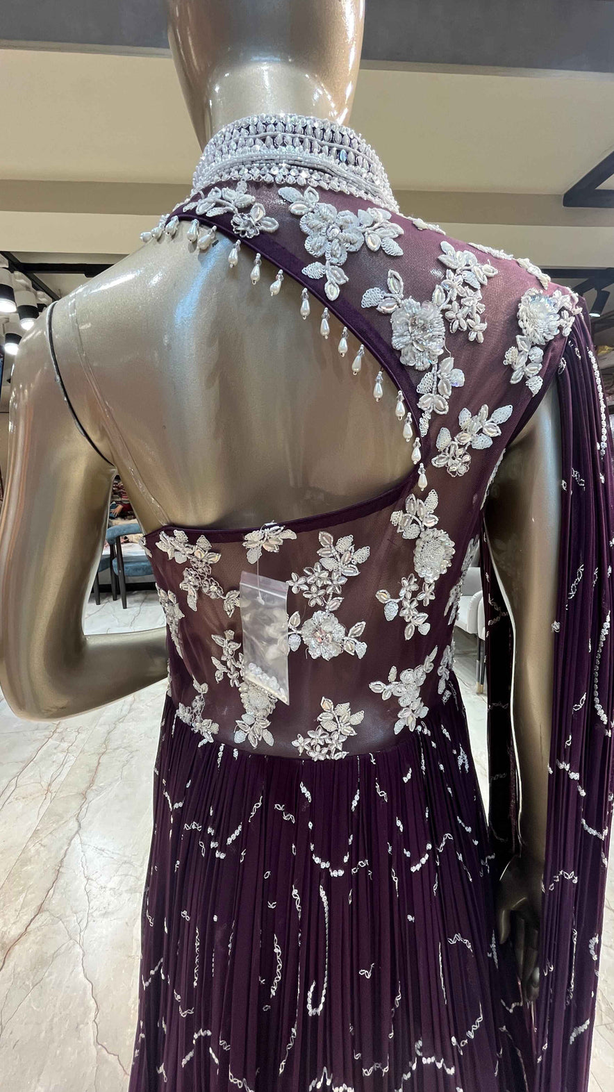 Georgette dress with tube & sequins work in wine