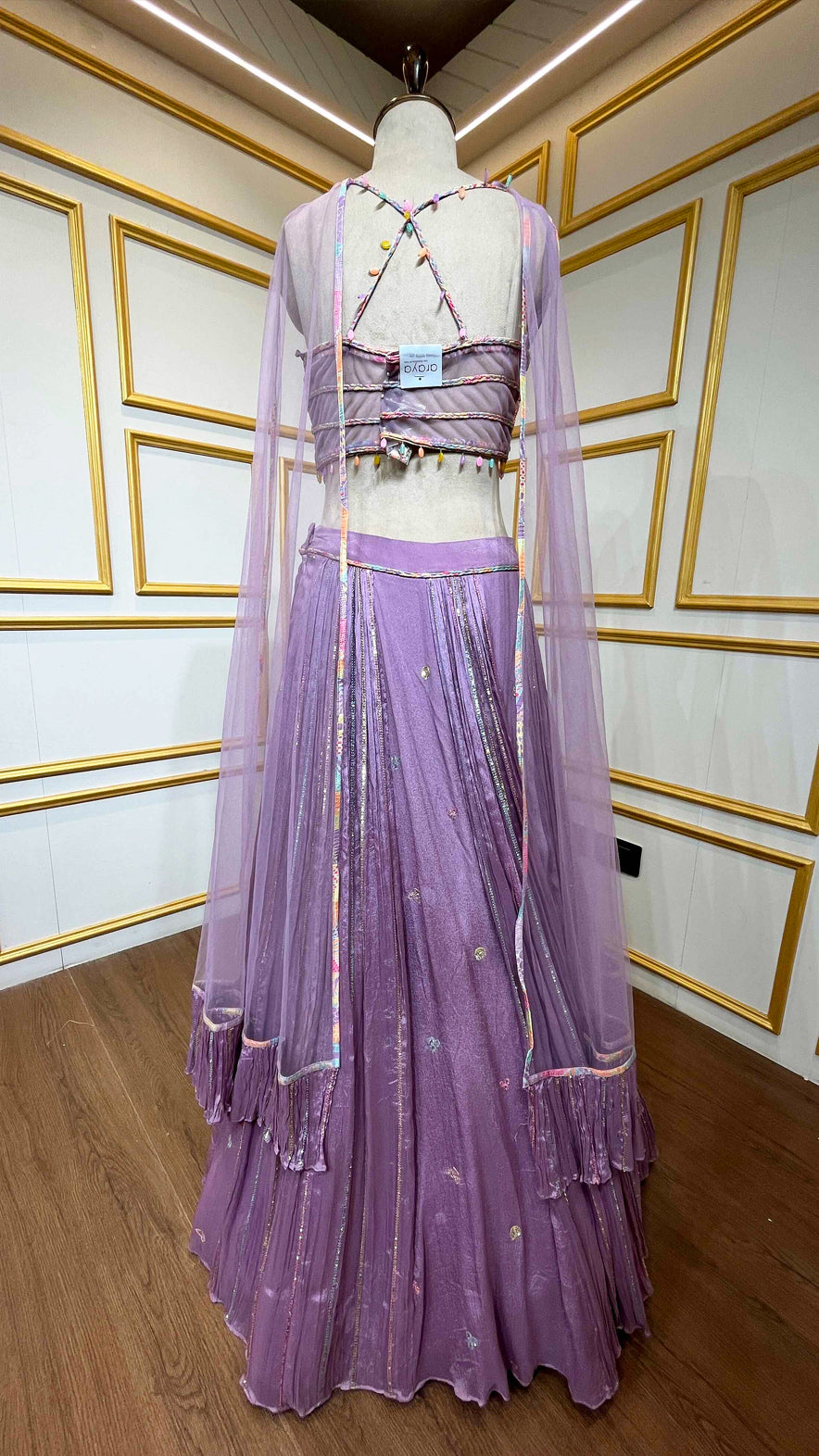 Lavender lehenga with multicolor pearl & mirror work on choli in chinon