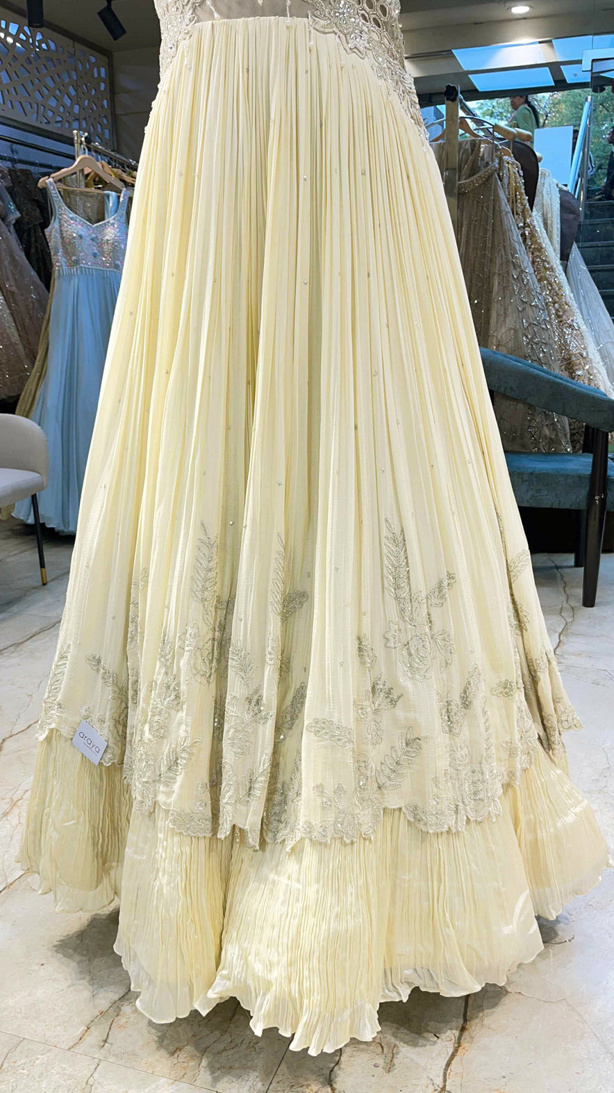 Chinon dress with mirror & cut dana work in cream