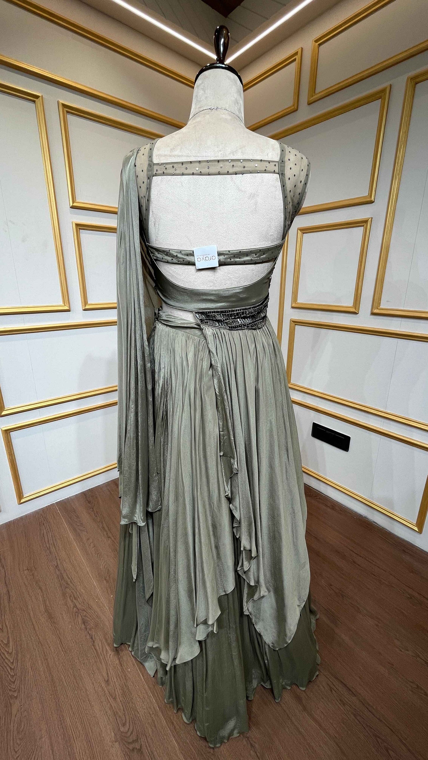 Chinon indo westerns with pearl & beads in olive green