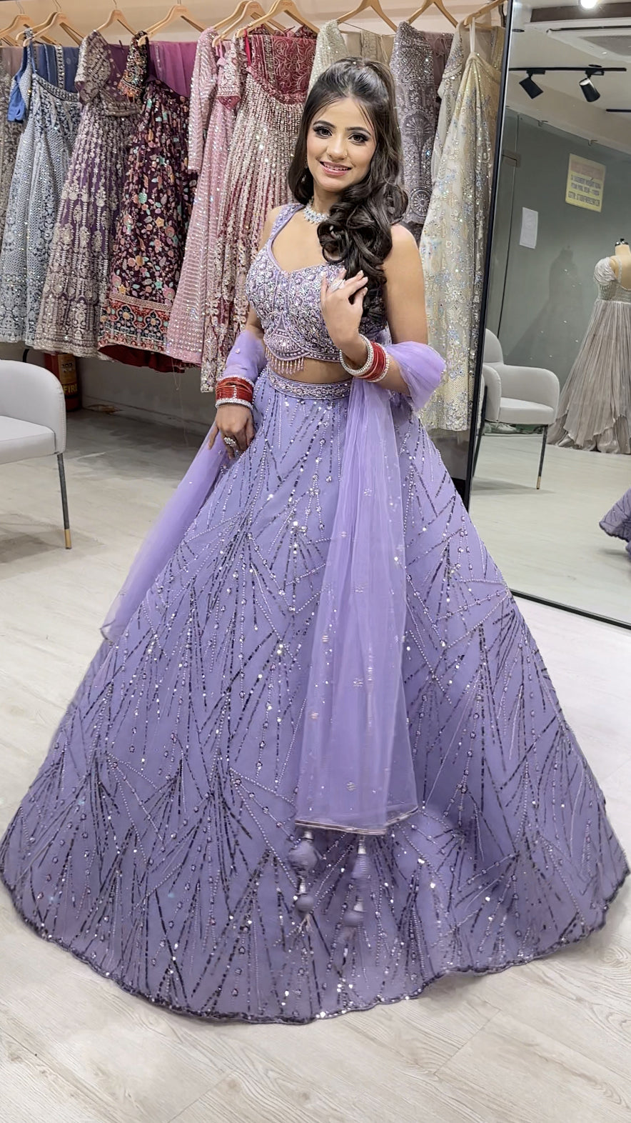 Ultra violet western ball lehenga with tonal pearl & tube work in mesh