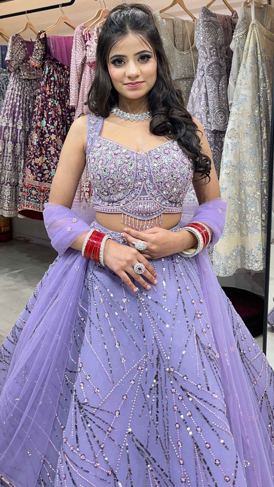 Ultra violet western ball lehenga with tonal pearl & tube work in mesh