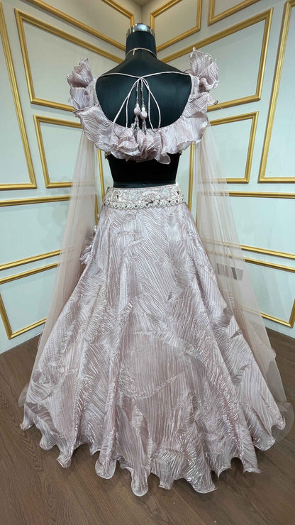 Baby pink lehenga choli in crush tissue with sequins & stone