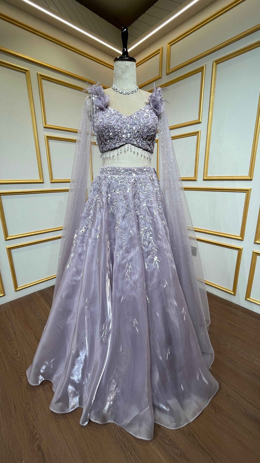 Mauve lehenga choli in organza with stone & pearl