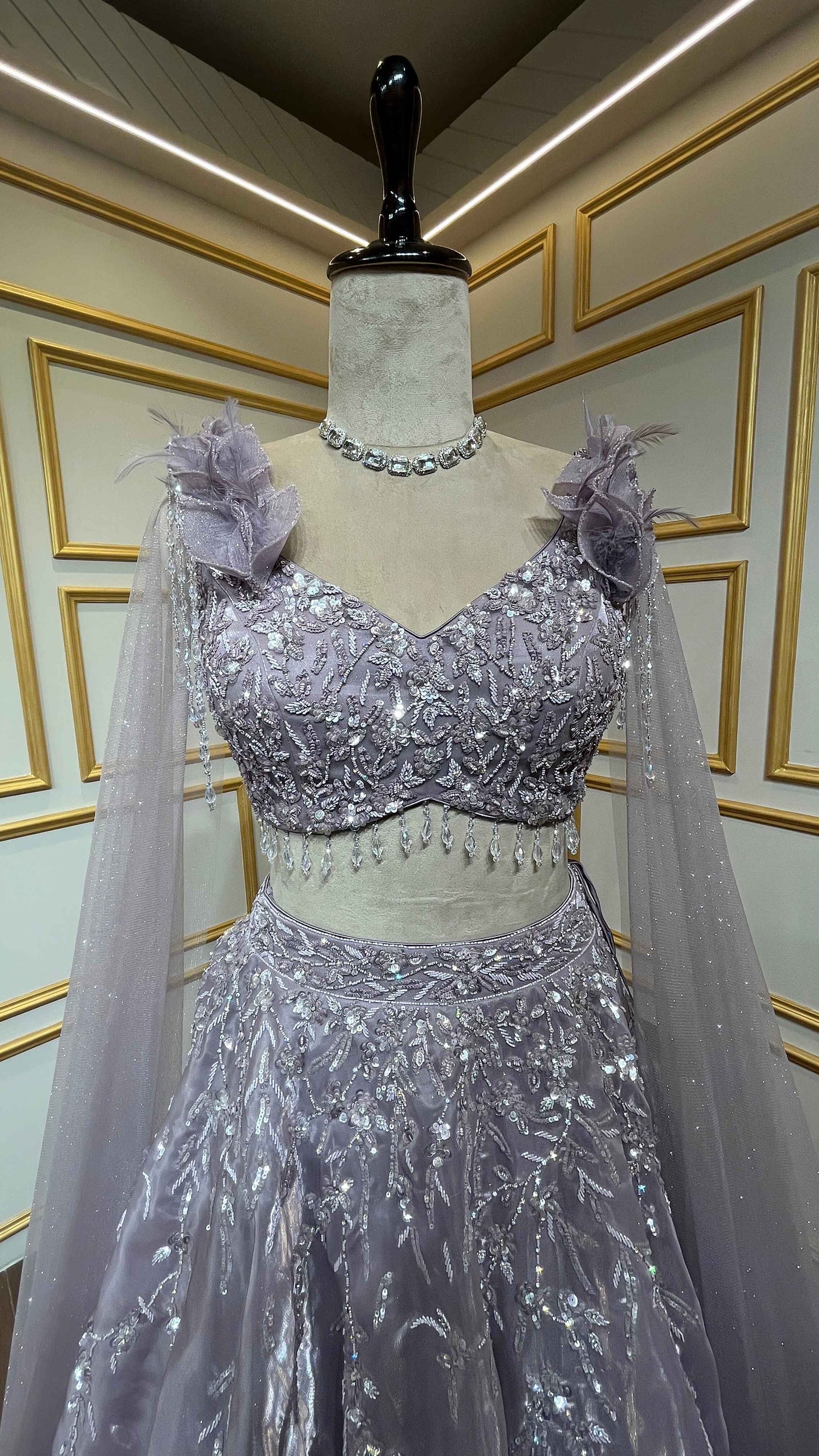 Mauve lehenga choli in organza with stone & pearl