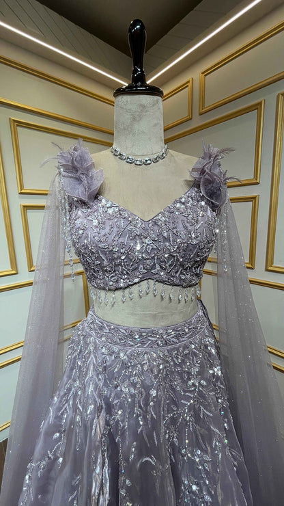 Mauve lehenga choli in organza with stone & pearl