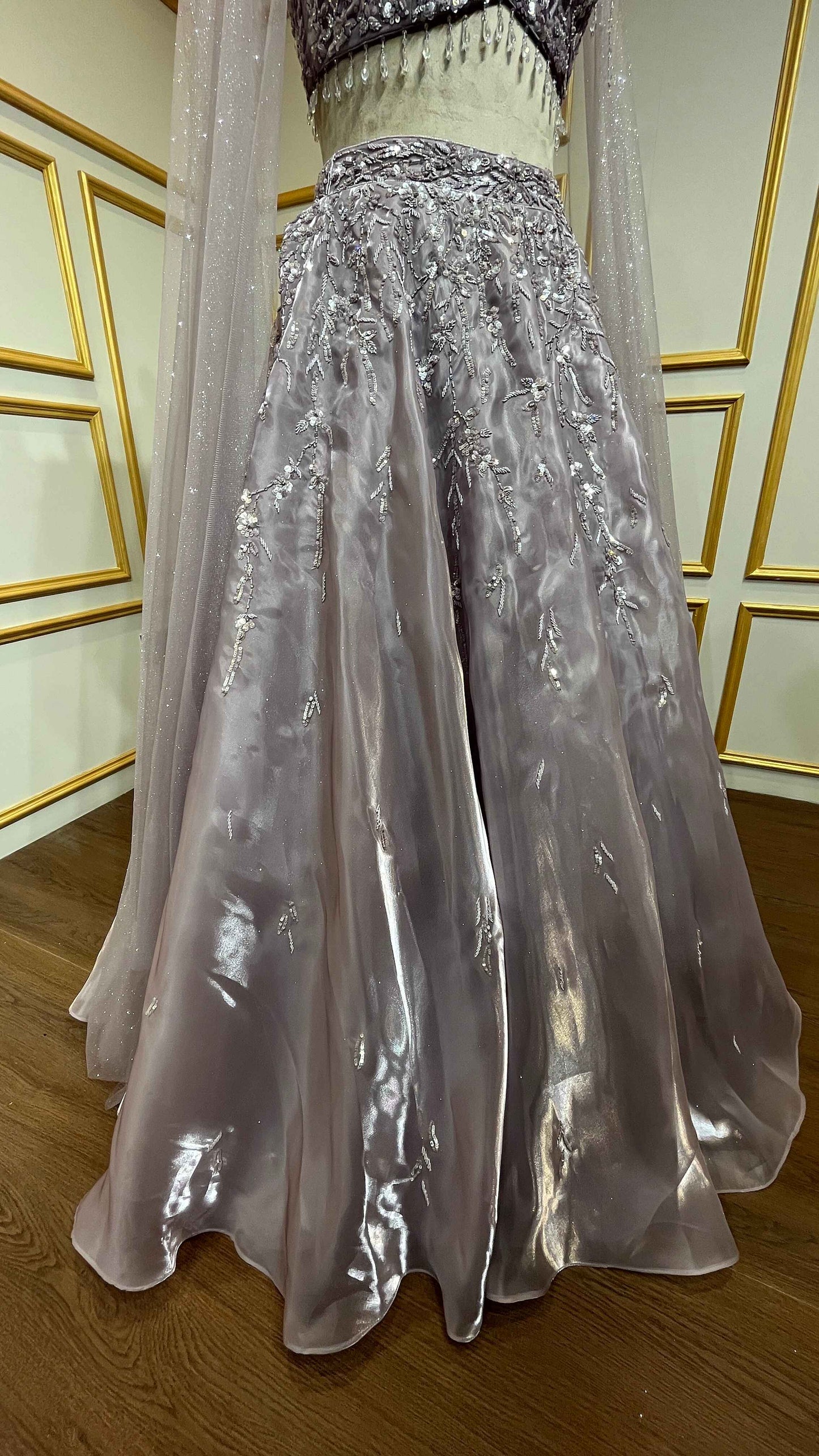 Mauve lehenga choli in organza with stone & pearl