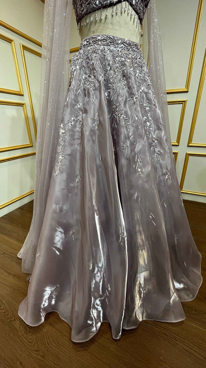 Mauve lehenga choli in organza with stone & pearl