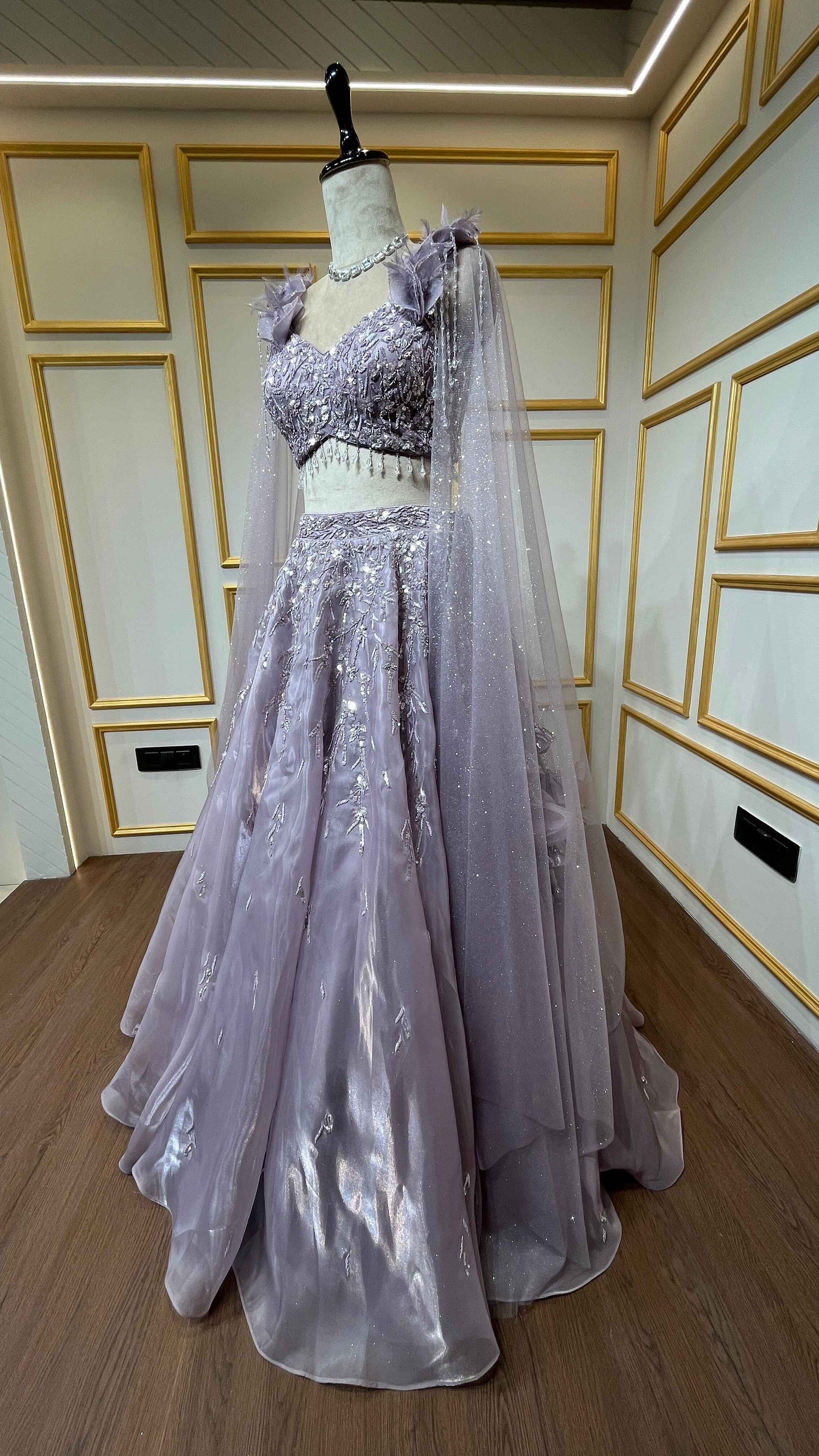 Mauve lehenga choli in organza with stone & pearl