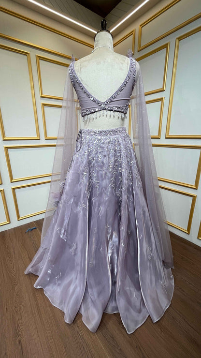 Mauve lehenga choli in organza with stone & pearl