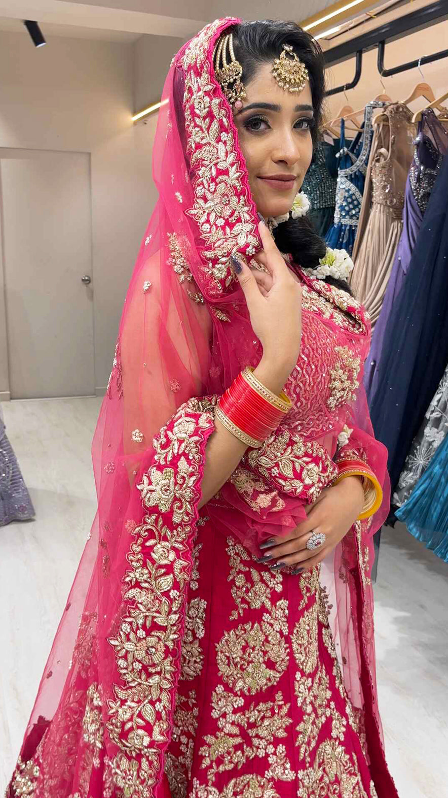 Magenta bridal lehenga on raw silk with dabka & zari work and heavy dupatta