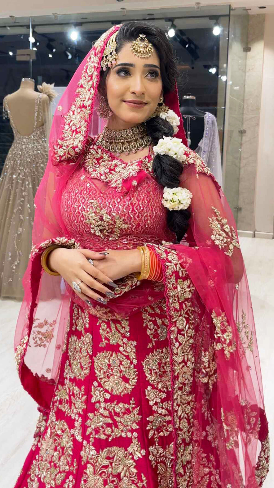 Magenta bridal lehenga on raw silk with dabka & zari work and heavy dupatta