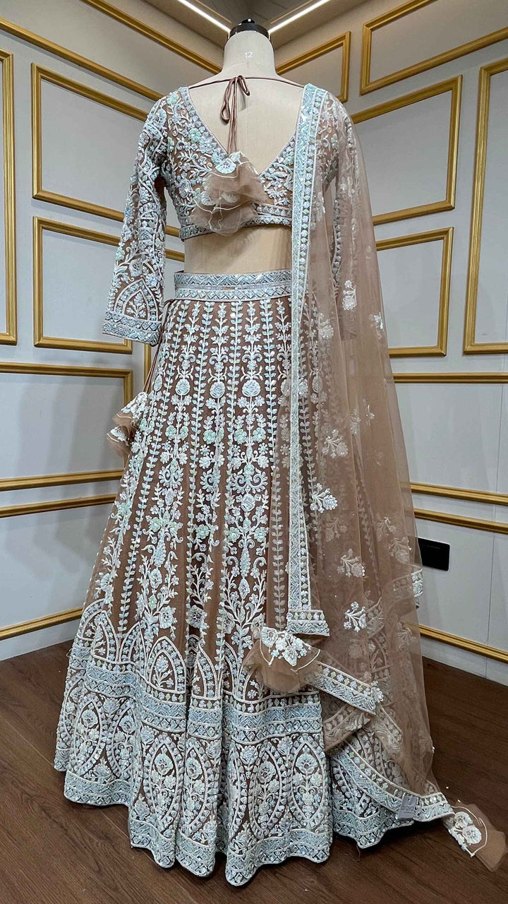Net Nude Brown lehenga with thread & Cut Dana work for Bridesmaids