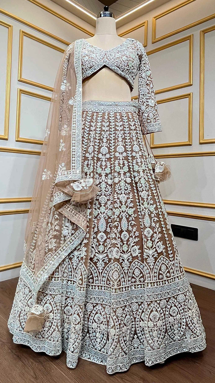 Net Nude Brown lehenga with thread & Cut Dana work for Bridesmaids