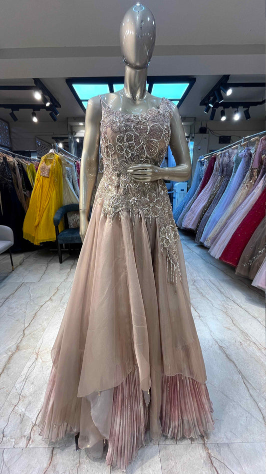 Patch & cut dana work on rose gold tissue dress