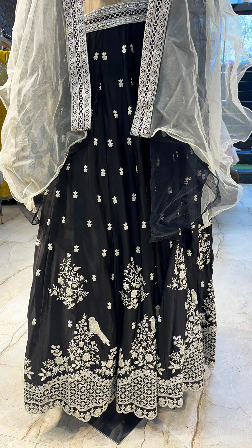 Black georgette lehenga choli with pearl & resham work