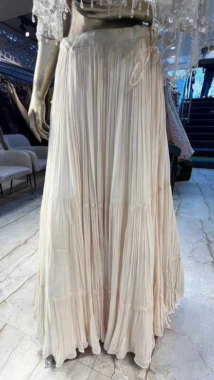 Ivory crush chinon crop top skirt with cut dana & sequins work on poncho