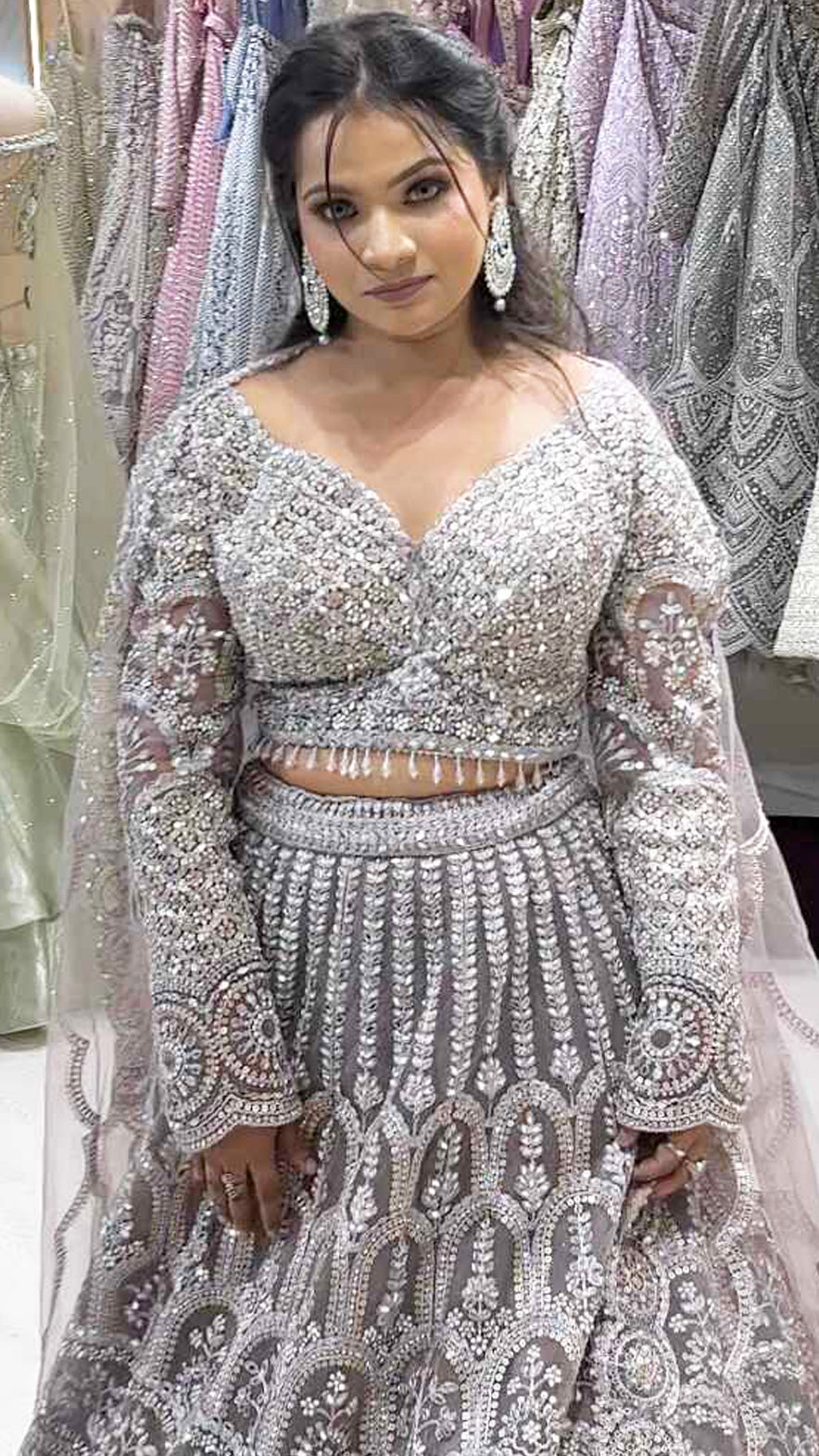 Dusty lavender lehenga in net with four side border dupatta special for bridesmaids