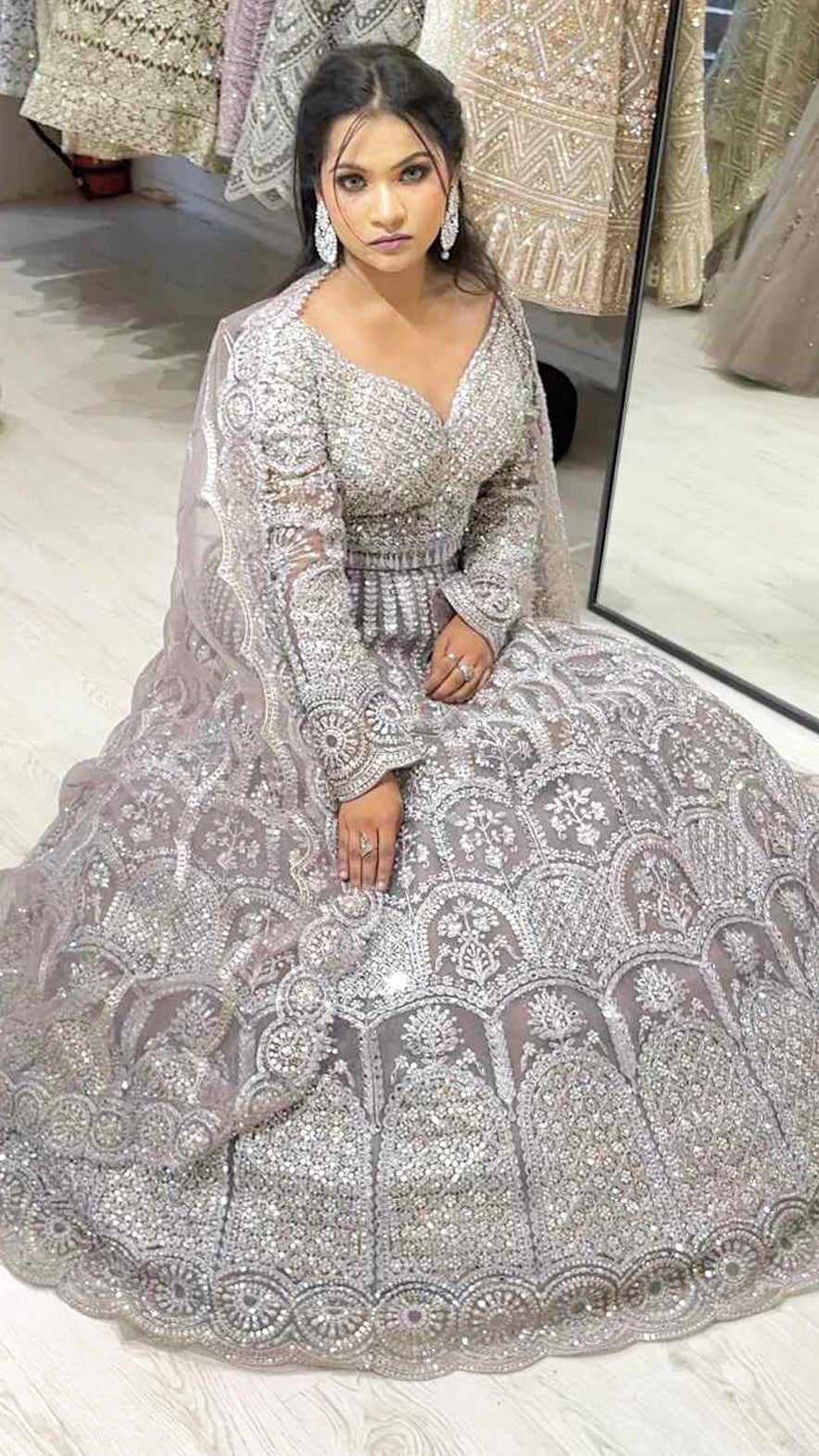 Dusty lavender lehenga in net with four side border dupatta special for bridesmaids