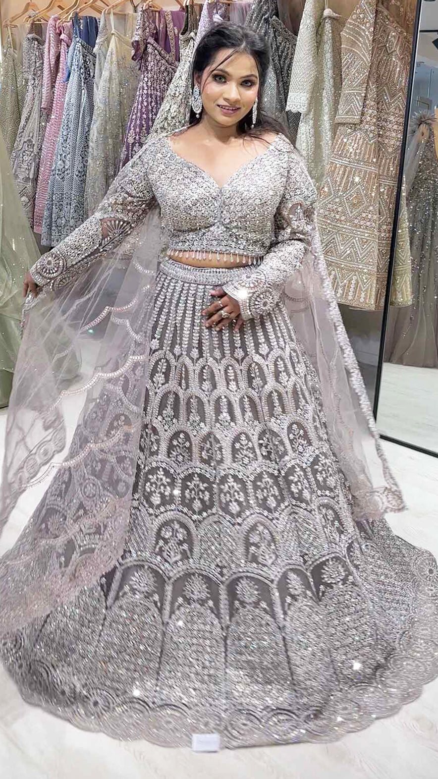 Dusty lavender lehenga in net with four side border dupatta special for bridesmaids