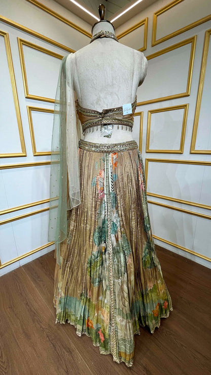 Copper gold tissue lehenga choli with sequins & cut dana work