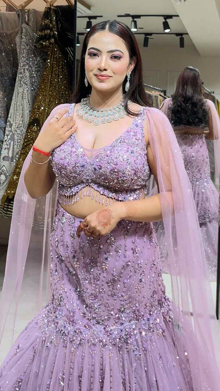 Cut dana & sequins work on lilac mermaid lehenga in net
