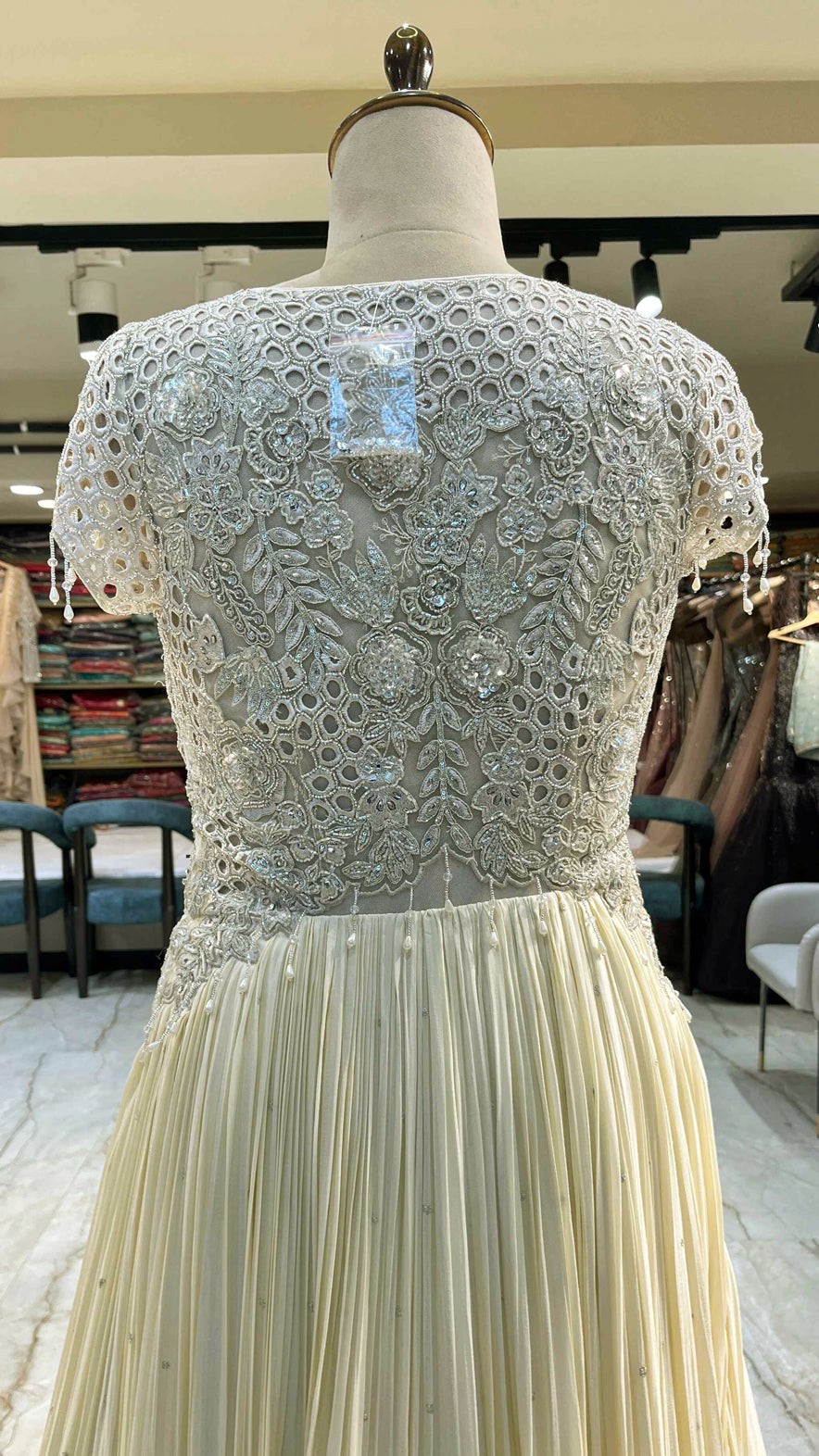 Chinon dress with mirror & cut dana work in cream