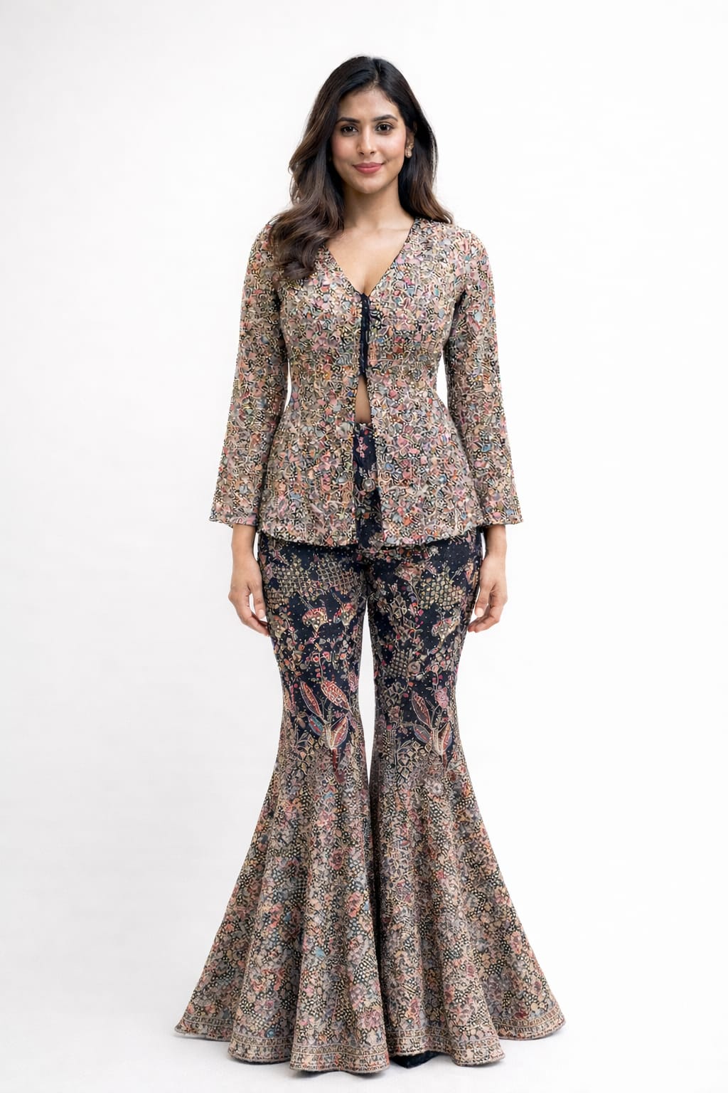 Navy blue zari & Zarkan work co-ord set on georgette