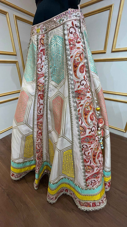 Multicolor lehenga with pearl & cut dana in brocade