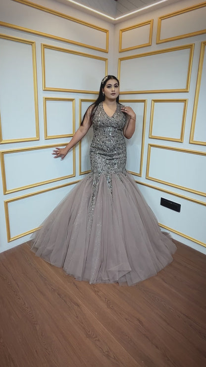 Espresso brown mermaid gown in net with sequins & tube