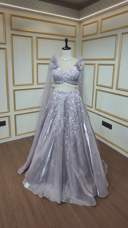 Mauve lehenga choli in organza with stone & pearl