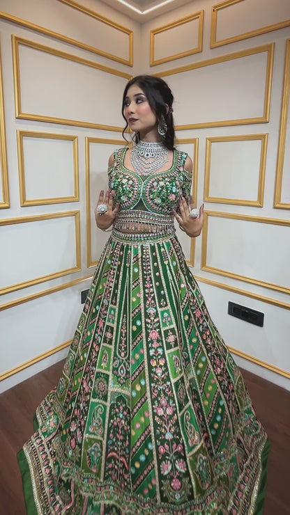 Multicolor lehenga on digital print with thread & sequins work choli with four side border dupatta