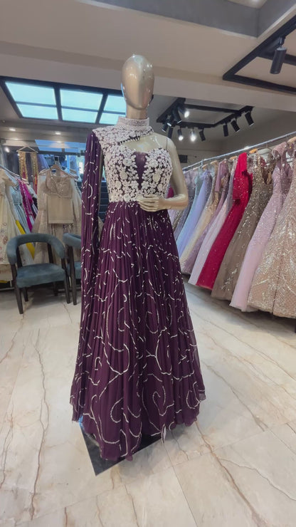 Georgette dress with tube & sequins work in wine