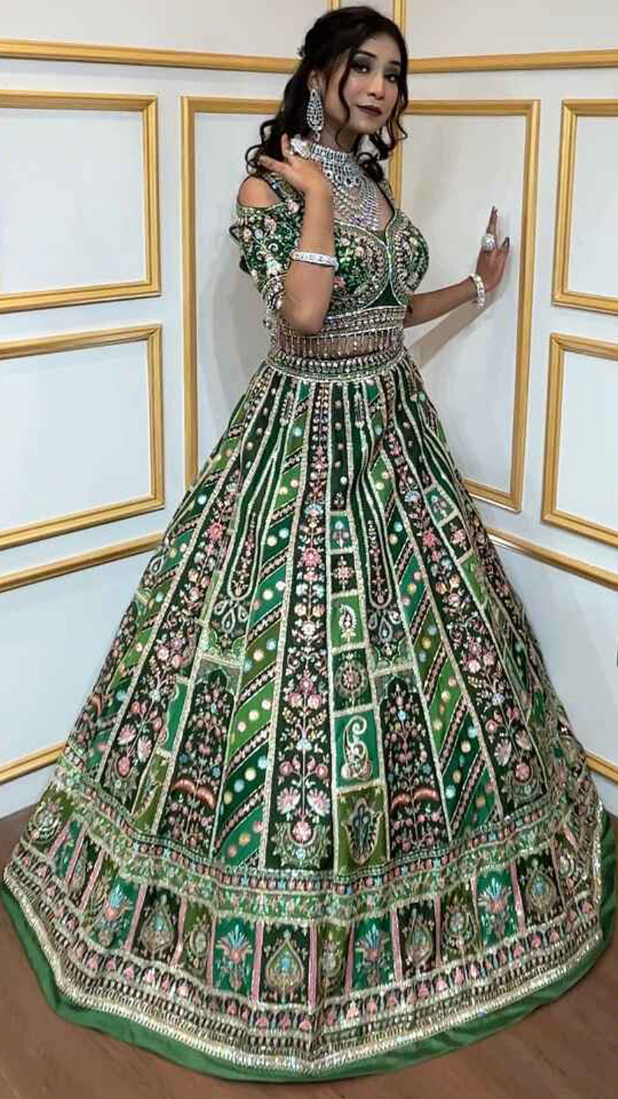 Multicolor lehenga on digital print with thread & sequins work choli with four side border dupatta