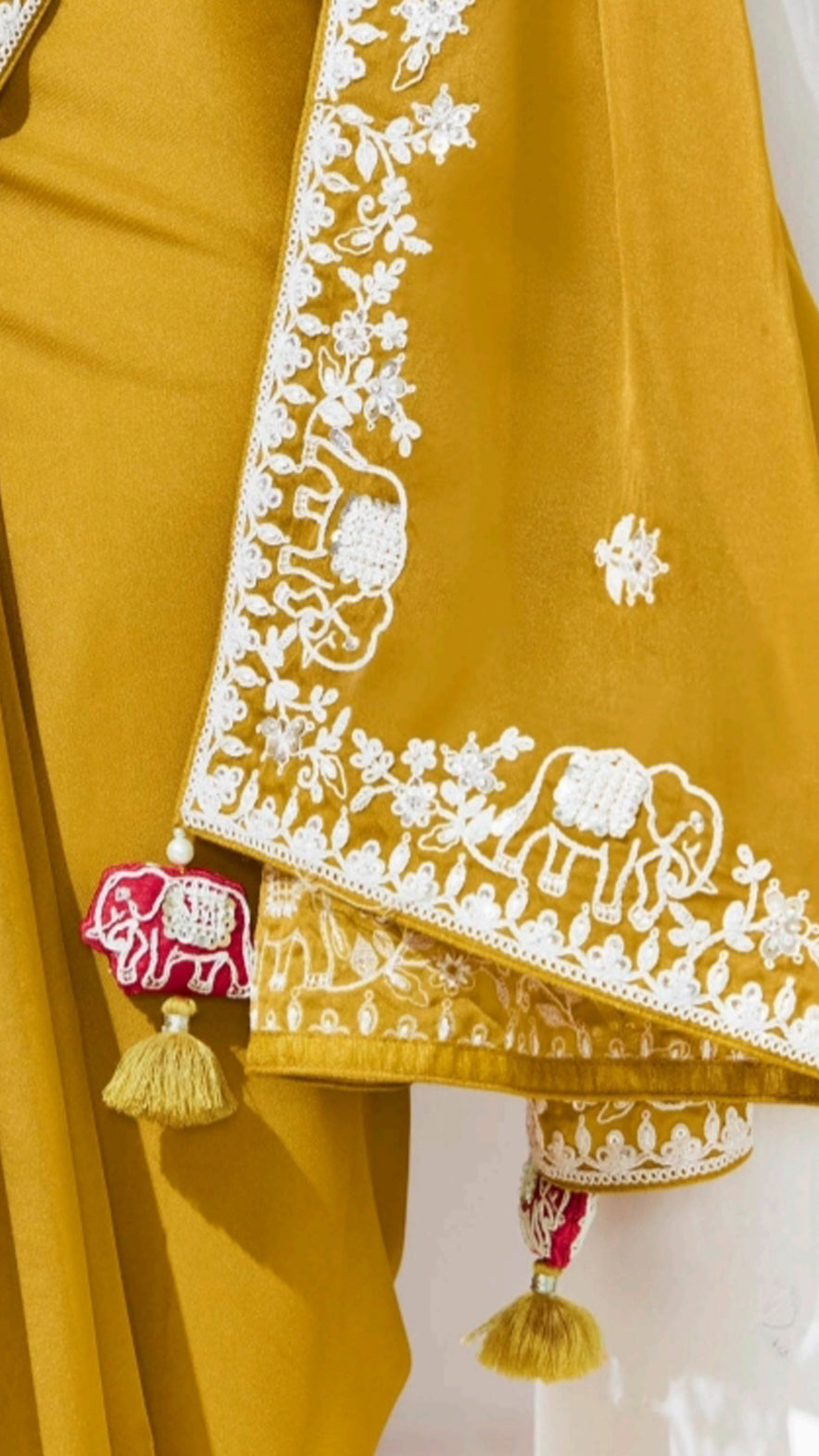 Georgette saree in mustard with thread work  and magenta printed blouse